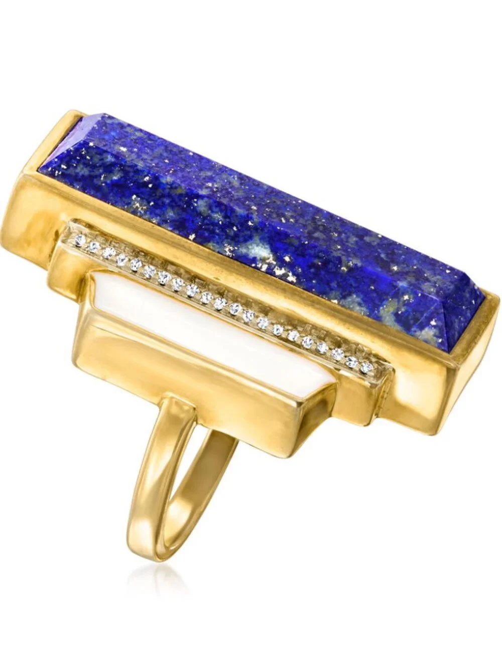 NIB WOW Art Deco Lapis & White Topaz Enamel in 18kt Gold Over Sterling - 5 -5.25